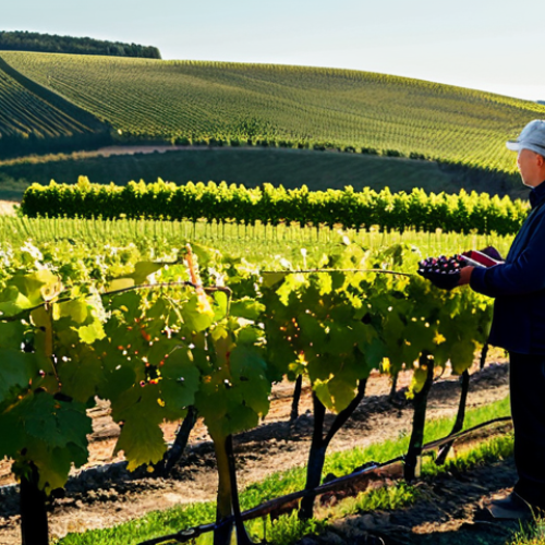 덴마크의 와이너리 및 맥주 양조장 투어 - Danish Vineyard Scene**

A small, family-owned vineyard in Denmark, late afternoon sun, rows of Sola...