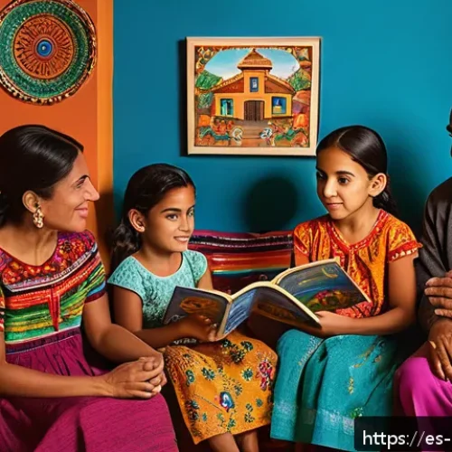 덴마크 출신 안데르센 동화 작가 - A warm and cozy family scene of a multi-generational Hispanic family gathered in a traditional Mexic...