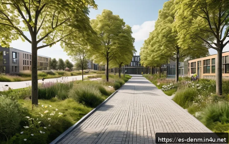 덴마크 현대 건축물 - A modern Danish urban park integrated within a residential neighborhood in Copenhagen, showcasing lu...