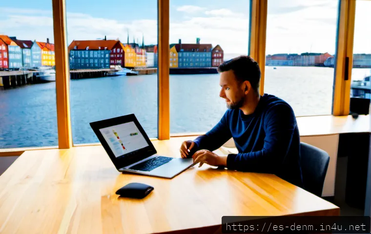 덴마크의 혁신적인 스타트업 - Photorealistic Copenhagen startup workspace, diverse Danish entrepreneurs collaborating around a cle...